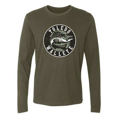 Toledo Walleye Retro Crest Camo 108 Long Sleeve T