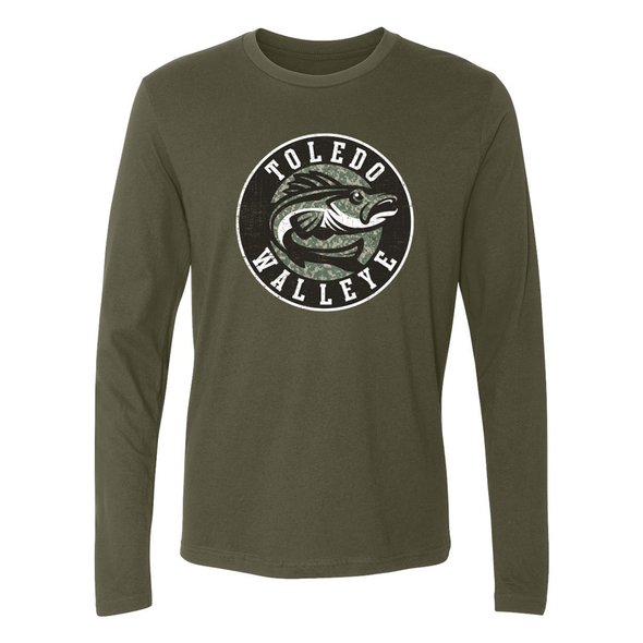 Toledo Walleye Retro Crest Camo 108 Long Sleeve T