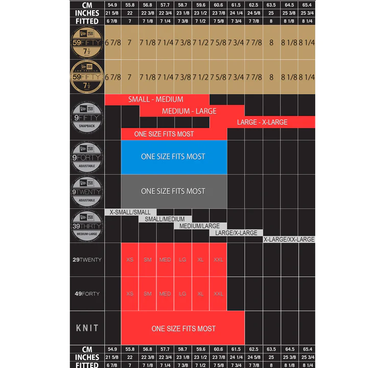 49forty fitted hotsell hat size chart