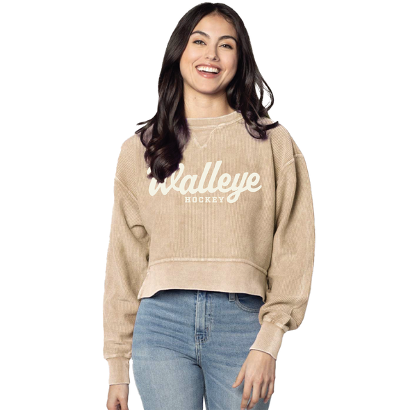 Toledo Walleye Ladies Script Latte Corded Boxy Pullover