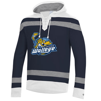 Toledo Walleye on X: This navy jersey features the Winterfest logo with  Spike wearing a knit hat and gloves, with snowflakes in the background.  This is an outdoor hockey take on our